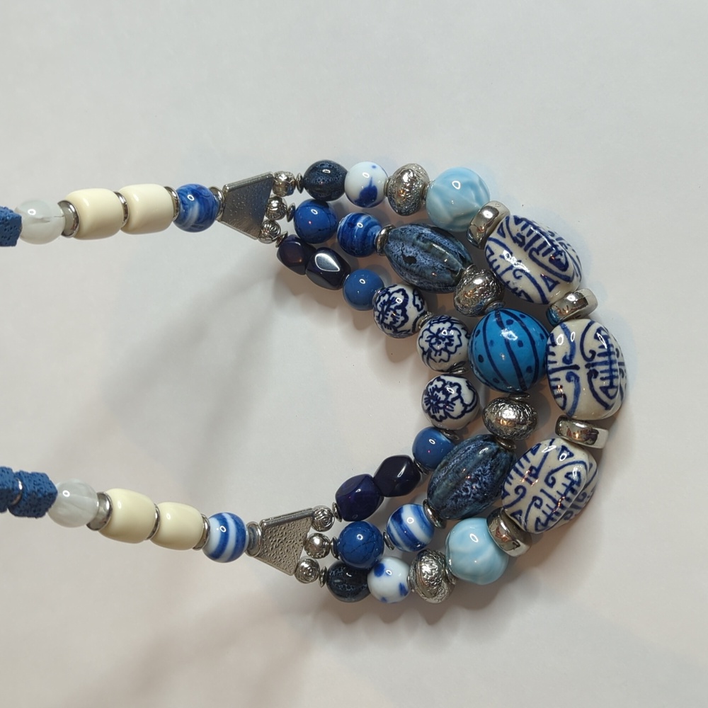 Handcrafted Blue Bead Statement Necklace - Picture 5 of 13